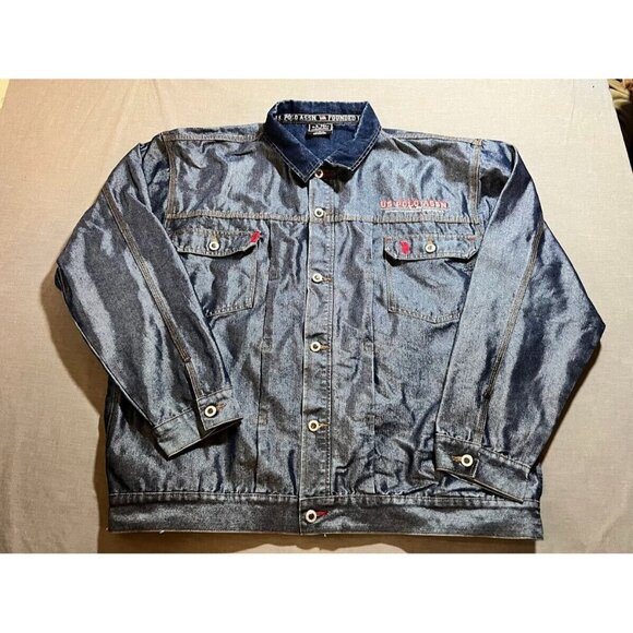 US Polo ASSN Jacket‎ Trucker Adult Large Blue Denim Long Sleeve Button Oversized - Picture 1 of 11